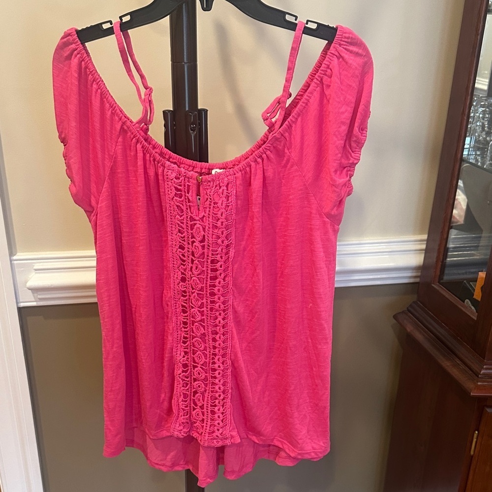 No Boundaries Fuchsia Lace Detail Blouse